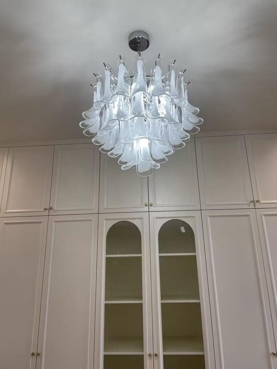 Customer photo review of Layered Glass Leaf Chandelier, Gold Frame, Adjustable Chain