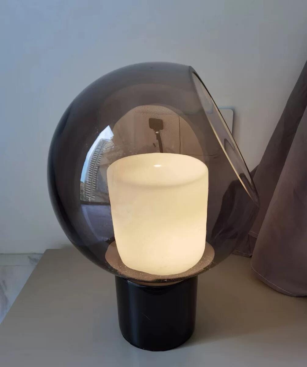 Customer photo review of Black Marble Table Lamp, Coloured Glass Shade, Iron, 36 cm High