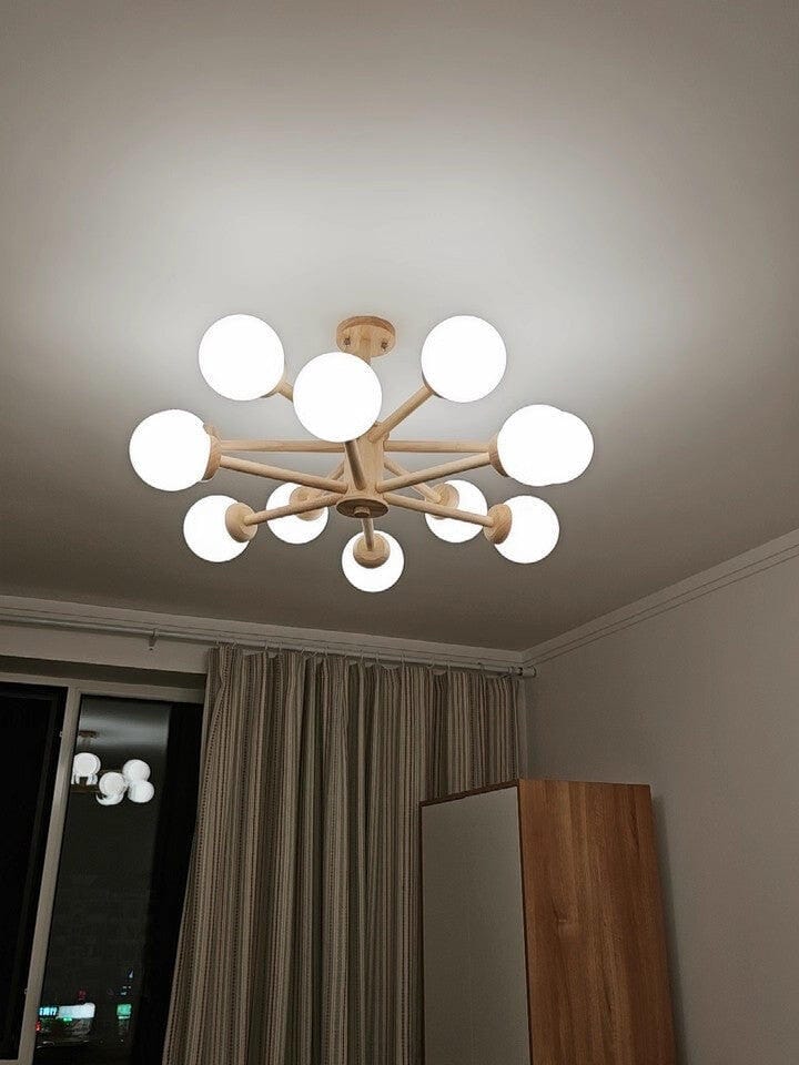 Customer photo review of Wood Ceiling Light, Branching Arms, Frosted Glass Globes, 88 cm
