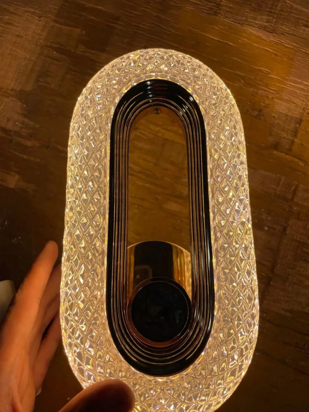 Customer photo review of Gold Wall Light, Patterned Acrylic Arc, Wall Sconce, 20–24 cm