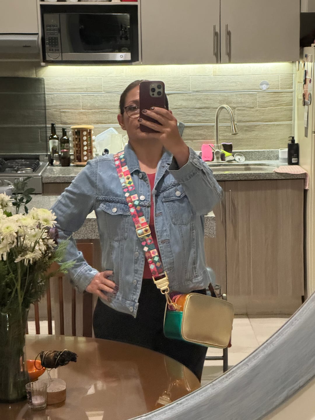 Customer photo review of Crossbody Tulum Rainbow Oro - Doble Correa