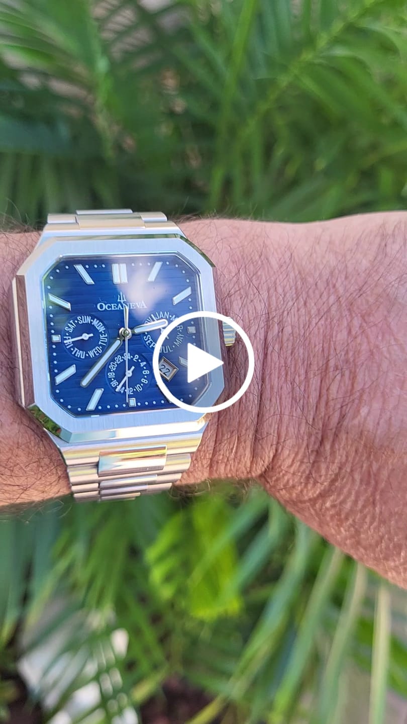 Customer video review of Oceaneva Mens Tenuis Automatic Calendar Thin Watch Blue Dial