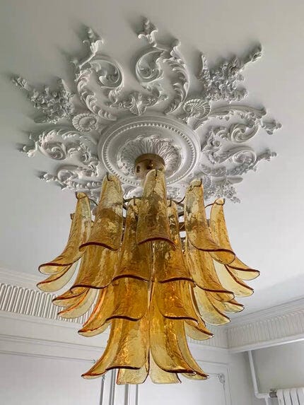 Customer photo review of Layered Glass Leaf Chandelier, Gold Frame, Adjustable Chain