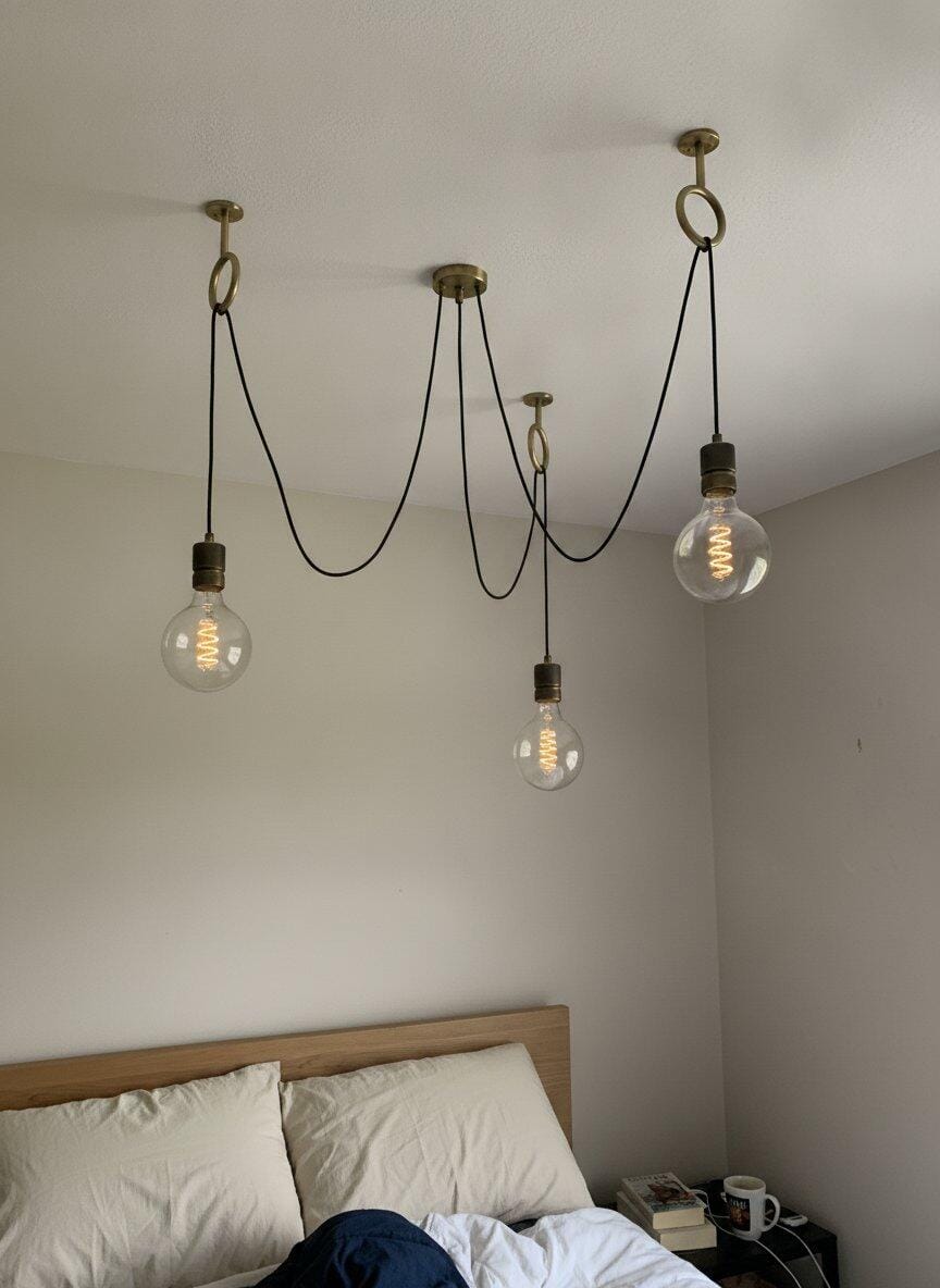 Customer photo review of Spider Pendant Light, Copper Finish, Exposed Bulb Chandelier