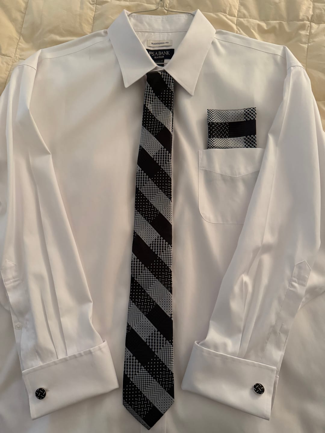 Customer photo review of Ties2you Black Striped Necktie for Men Gray Formal Tie Handkerchief Cufflinks Set Business