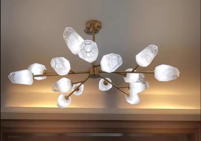 Customer photo review of Gold Iron Chandelier, White Glass Shades, Hardwired, 30 cm High