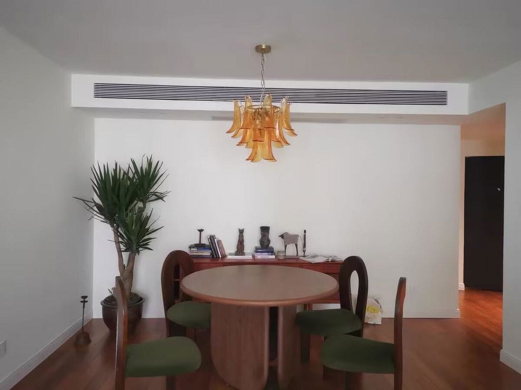 Customer photo review of Layered Glass Leaf Chandelier, Gold Frame, Adjustable Chain