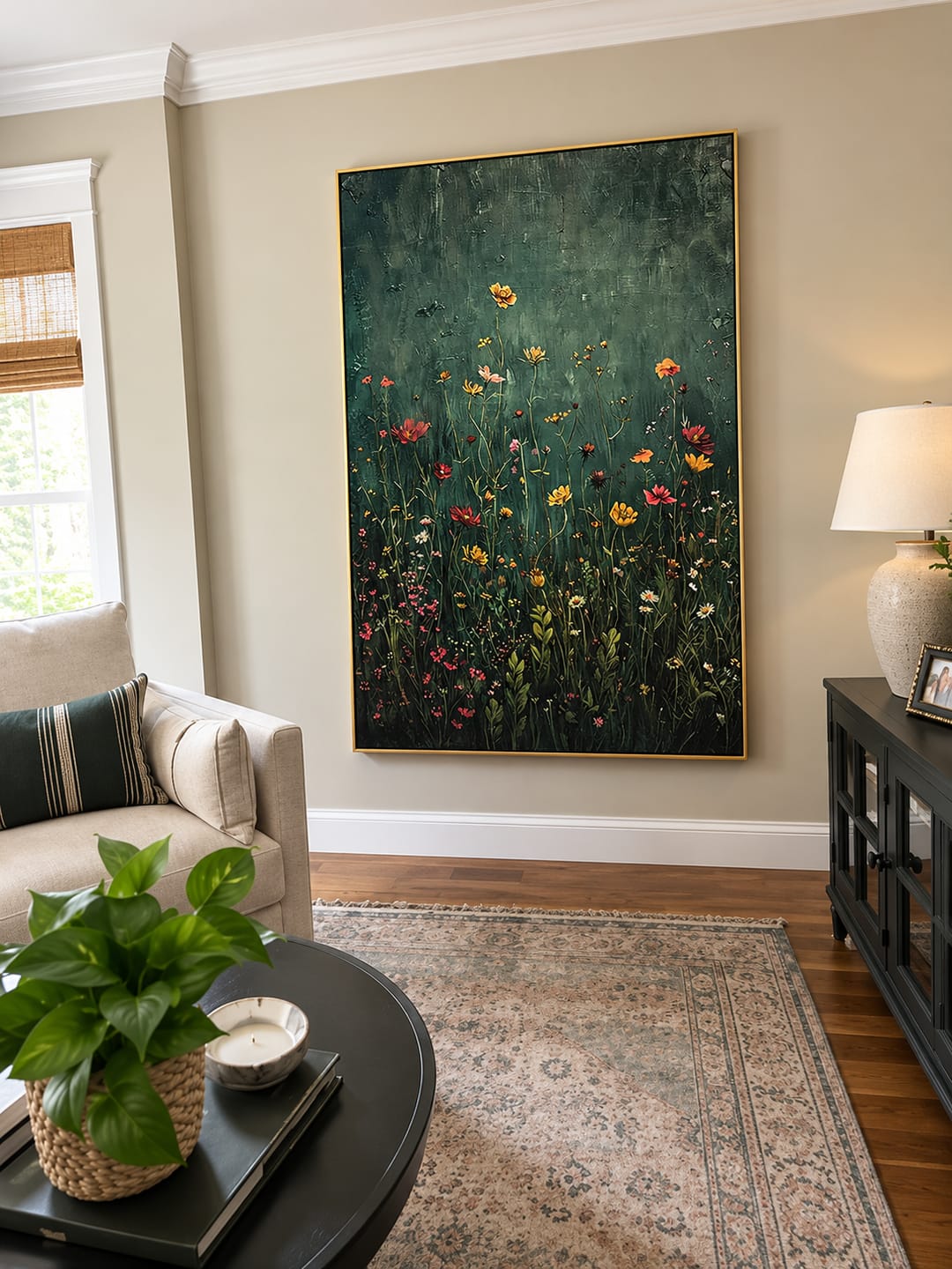 Customer photo review of "Midnight Meadow" – Moody Dark Green Botanical Wildflower Oil Painting