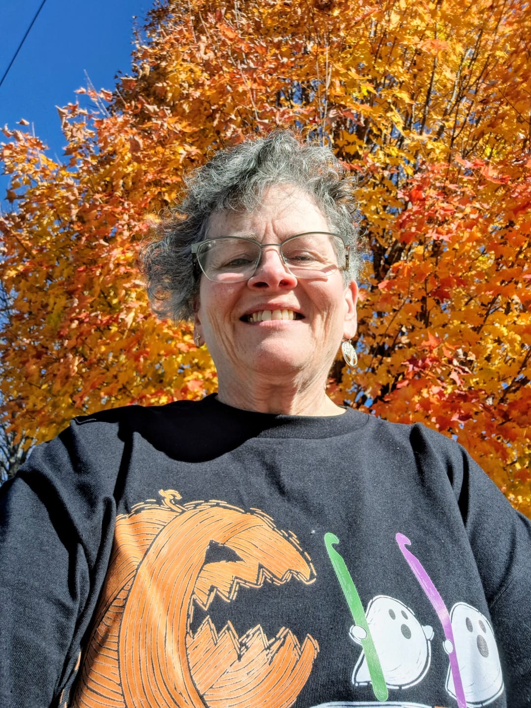 Customer photo review of Spooky Yarn Muncher Long Sleeve T-shirt