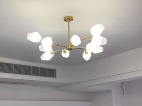 Customer photo review of Gold Iron Chandelier, White Glass Shades, Hardwired, 30 cm High