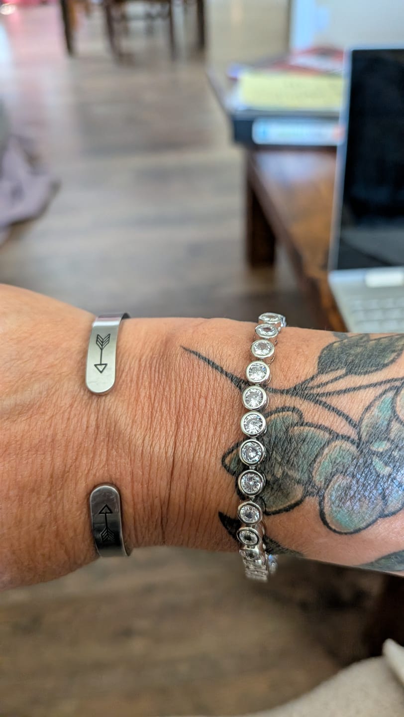 Customer photo review of Joelle 18k White Gold Plated Tennis Bracelet with Simulated Diamond Crystals
