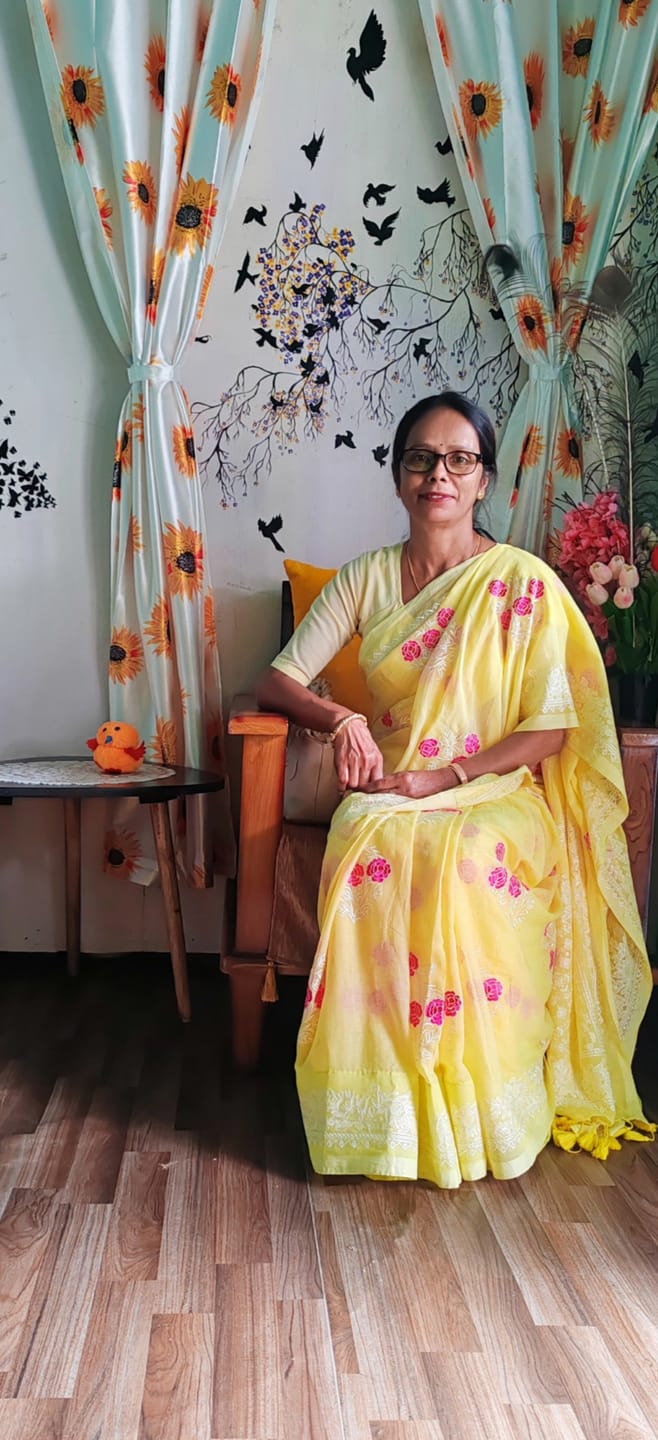 Customer photo review of Yellow Embroidered Mulmul Cotton Saree