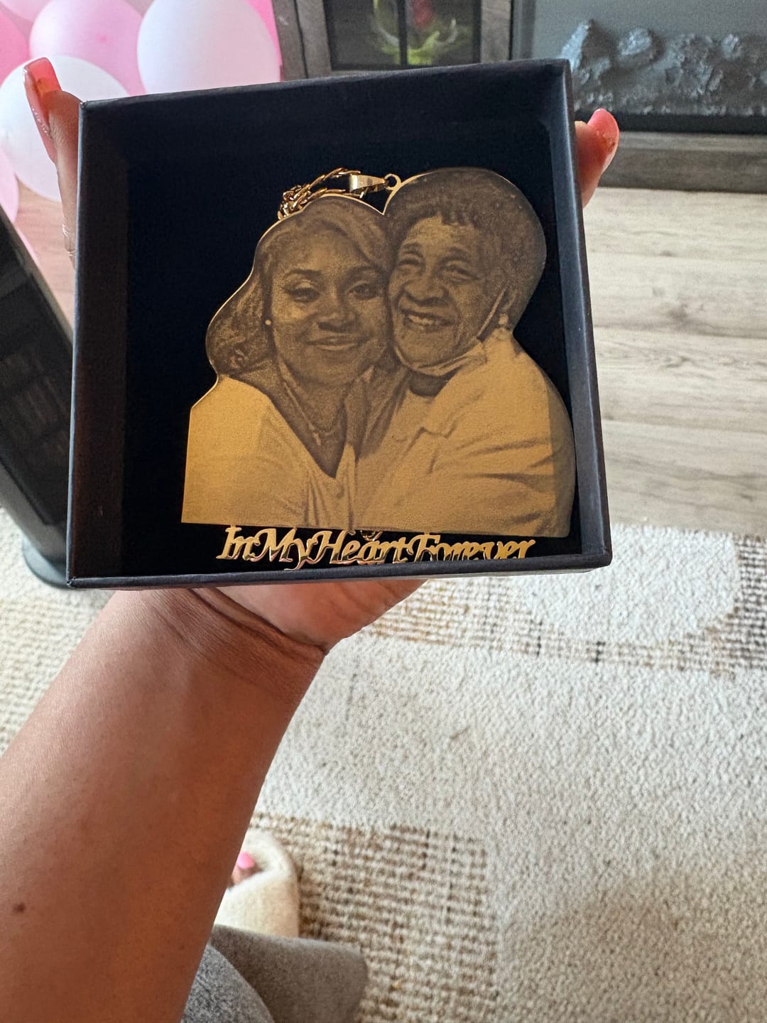 Customer photo review of Custom Photo Engraved Pendant Necklace