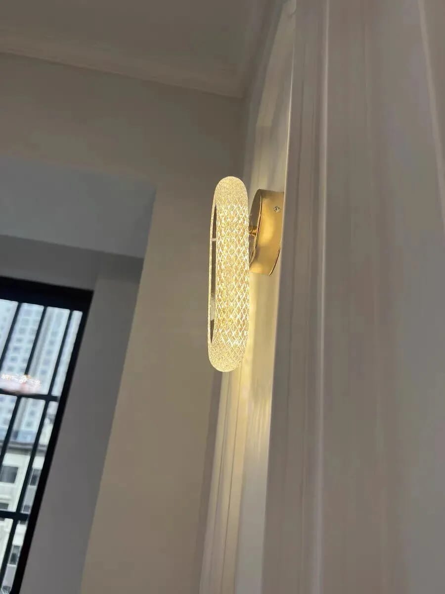 Customer photo review of Gold Wall Light, Patterned Acrylic Arc, Wall Sconce, 20–24 cm