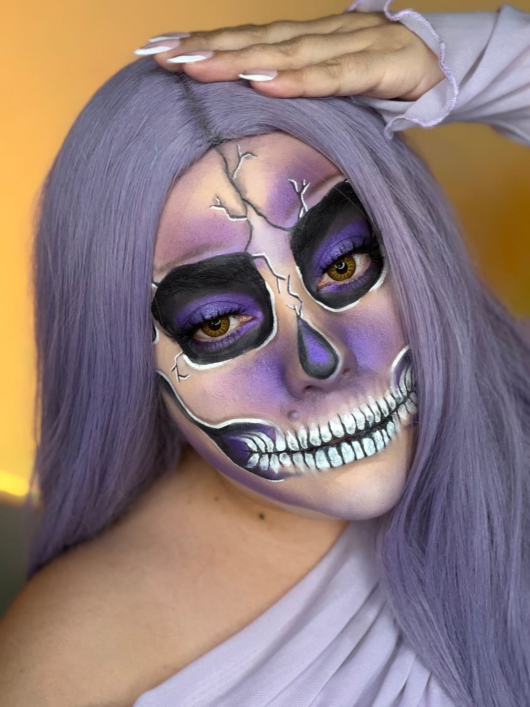 Customer photo review of Halloween White Mesh Colored Contact Lenses