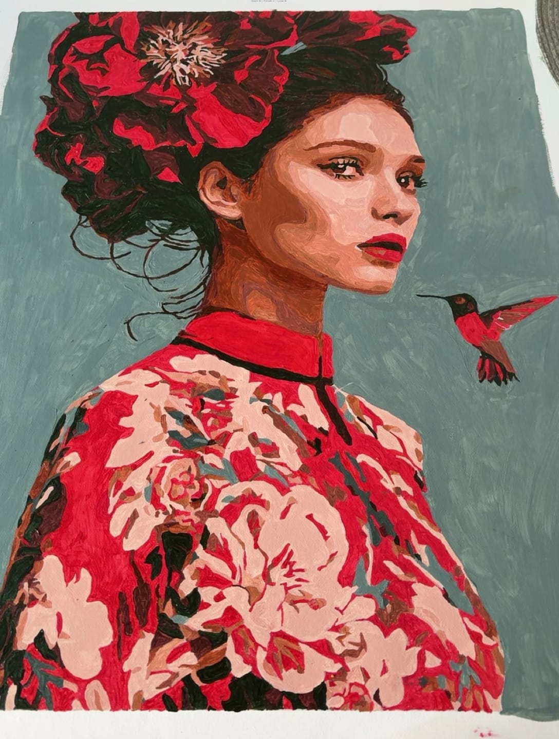 Customer photo review of Scarlet Blossom Muse | Paint by Number