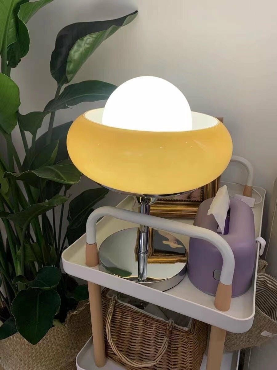 Customer photo review of Chrome and Amber Glass Table Lamp, White Globe, 37 cm High