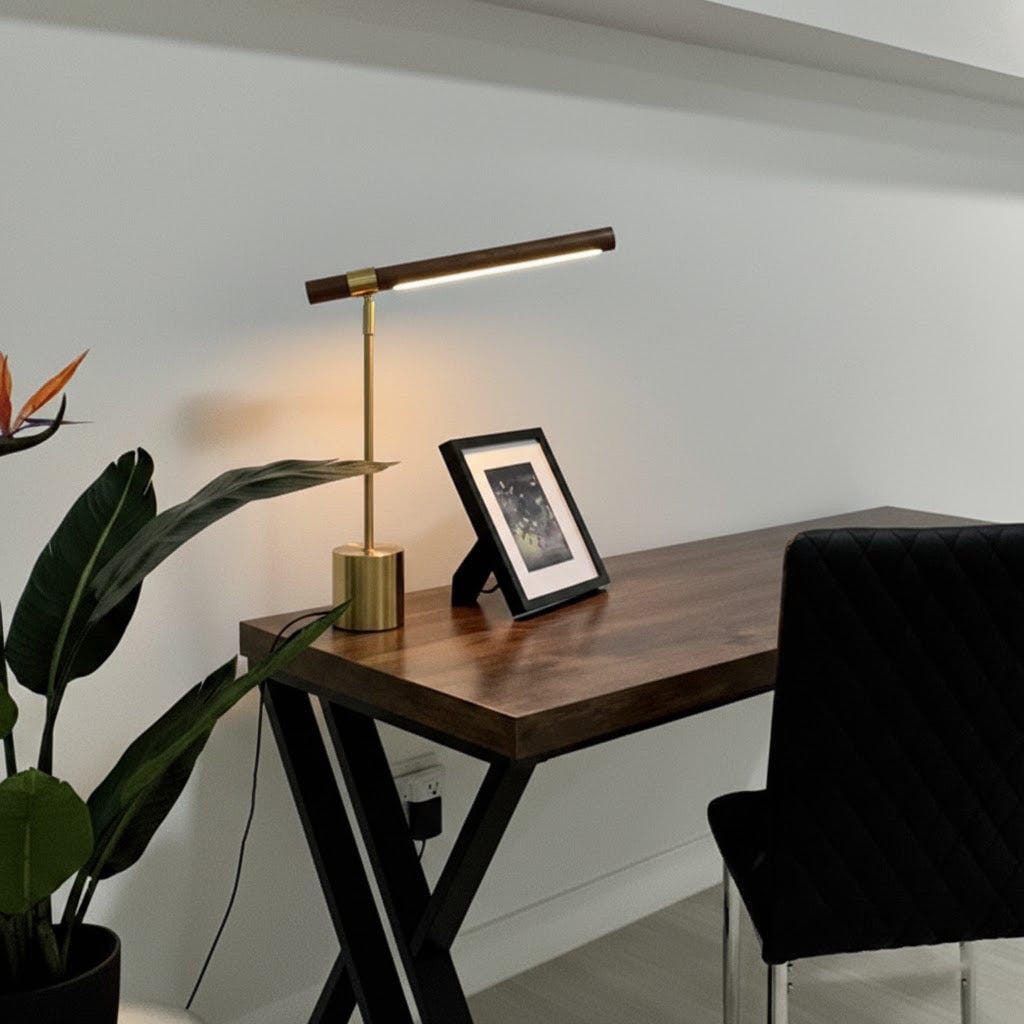 Customer photo review of Linear Table Lamp, Gold and Walnut Finish, Desk Lamp, LED