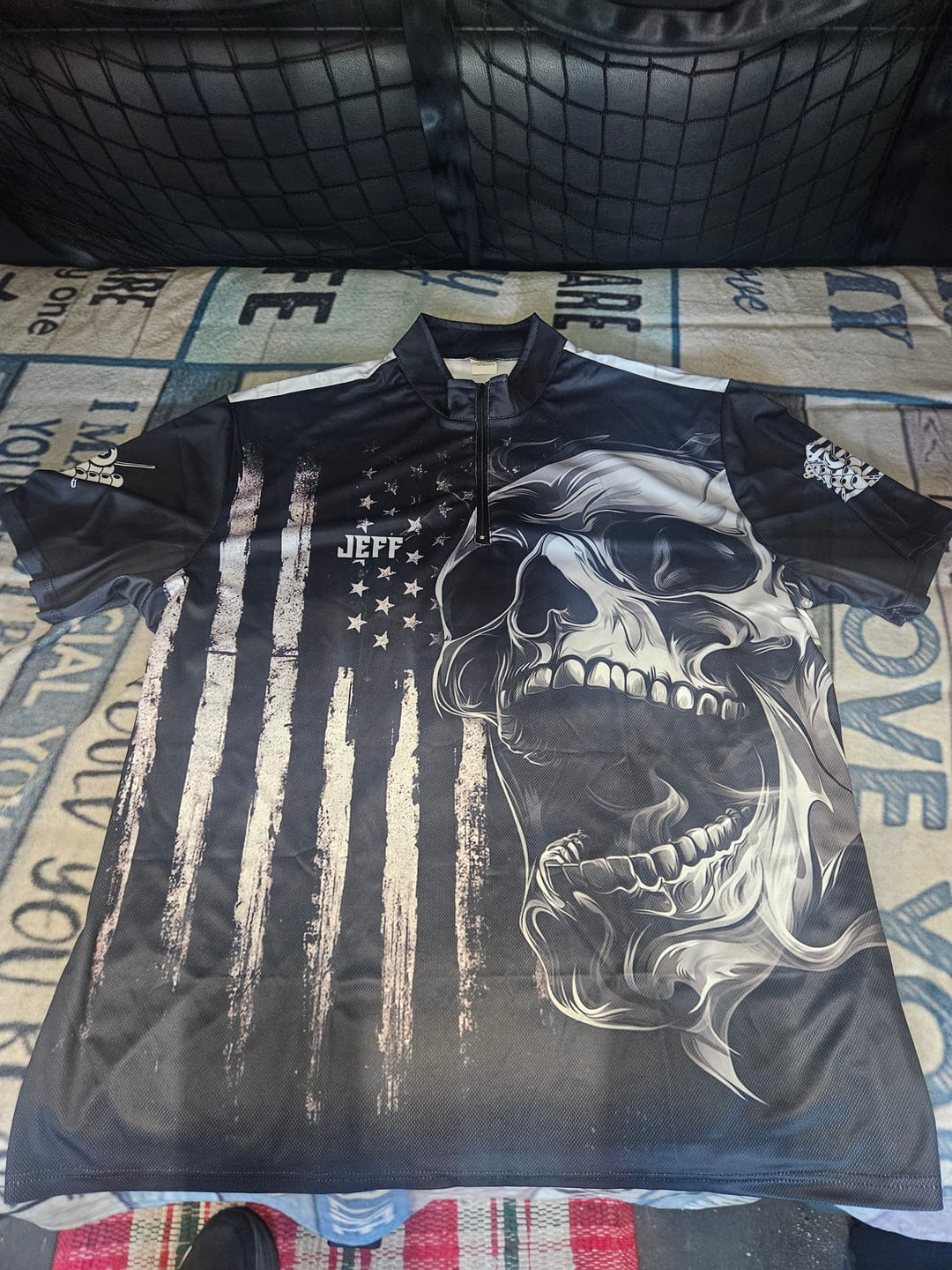 Customer photo review of American Flag Skull Custom Men Billiard Jerseys Polo & Quarter- Zip, Patriotic Billiard Shirts TDM2374