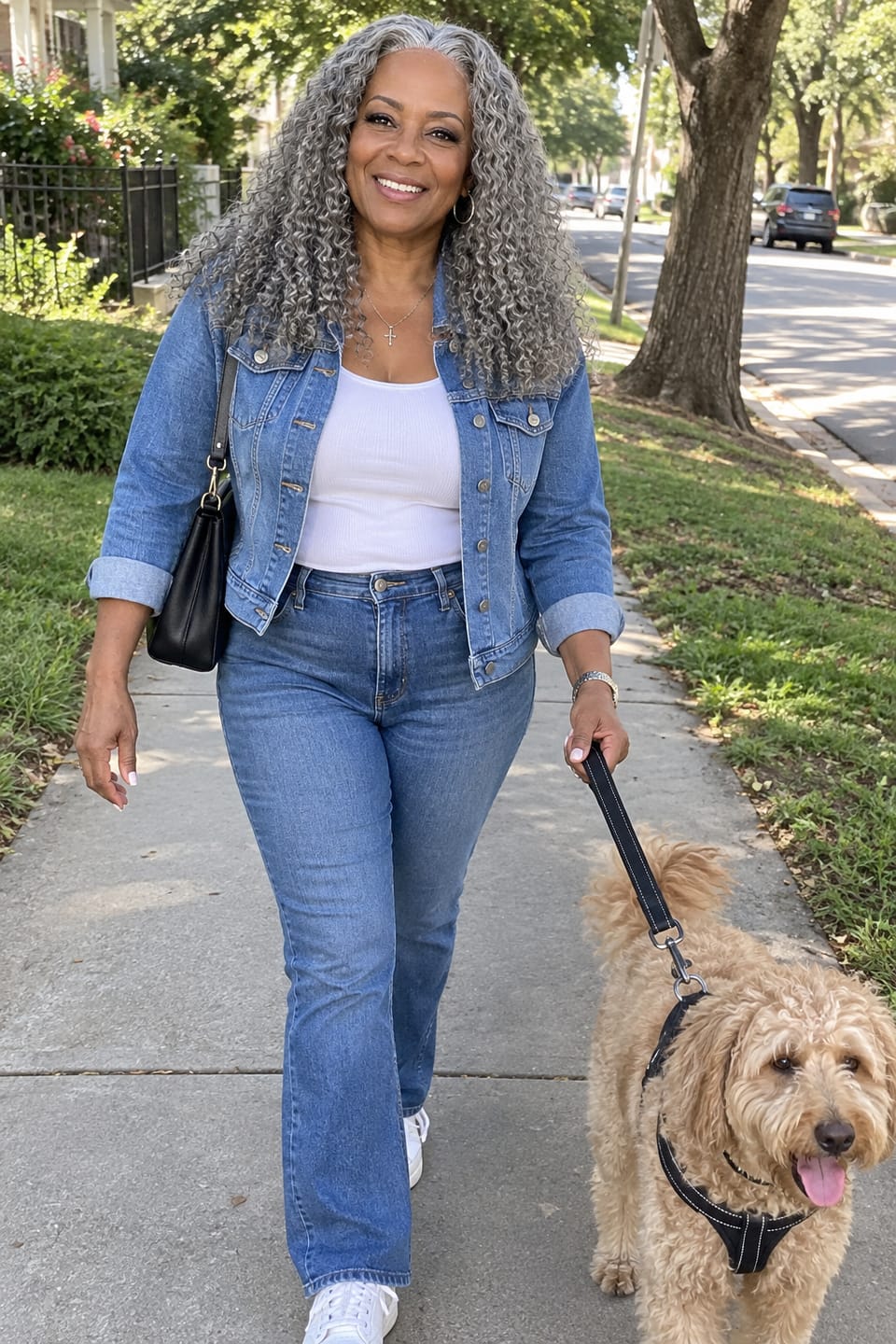 Customer photo review of Luvwin 13x4 Salt And Pepper Long Deep Curly Glueless Gray Color Pre-Cut Lace Wig