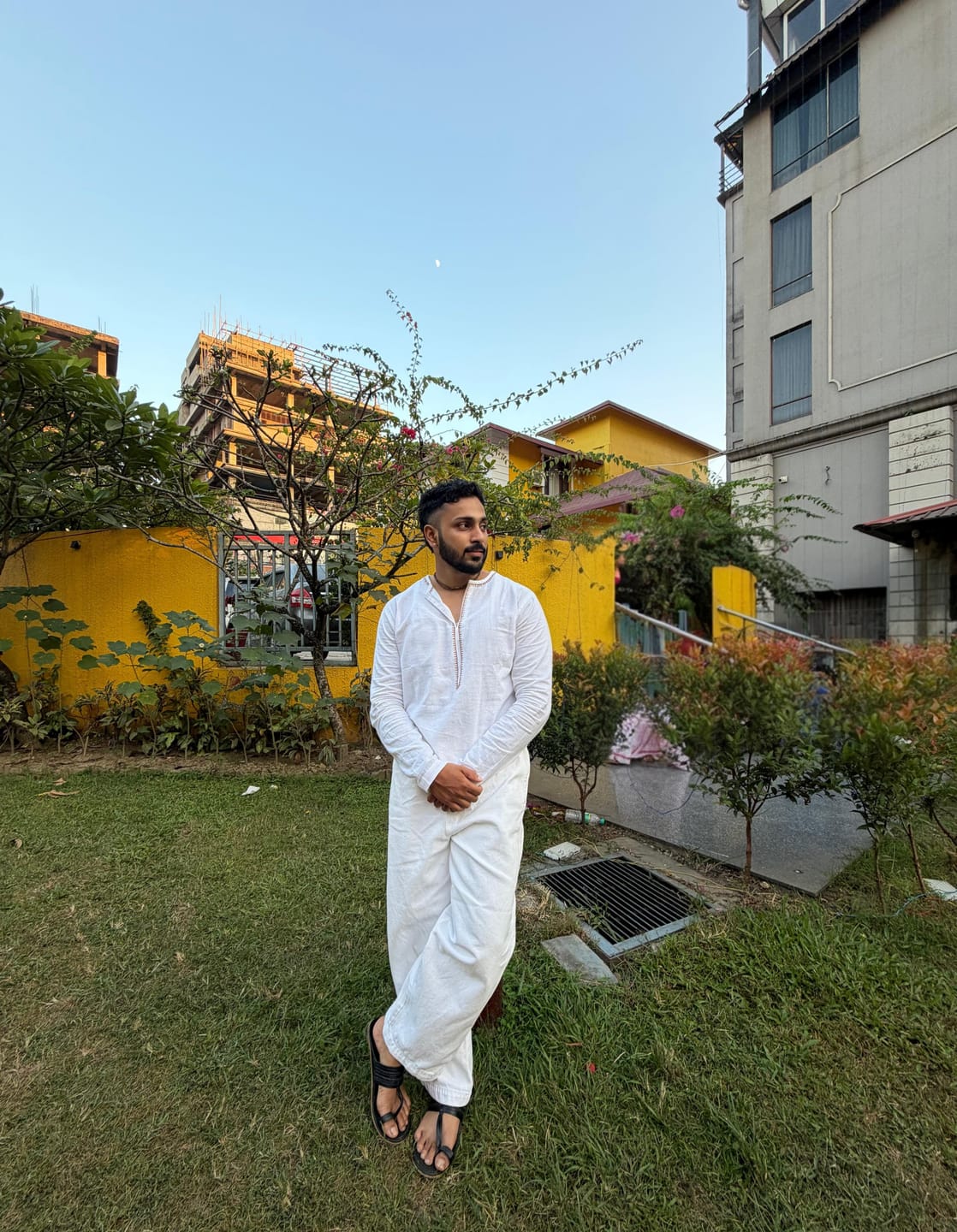 Customer photo review of White Embroidered Linen Blend Kurta Shirt