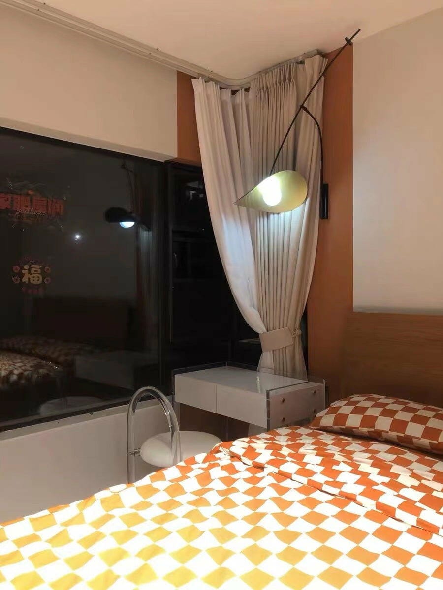Customer photo review of Adjustable Arm Wall Light, Black Iron Wall Sconce, Plug In