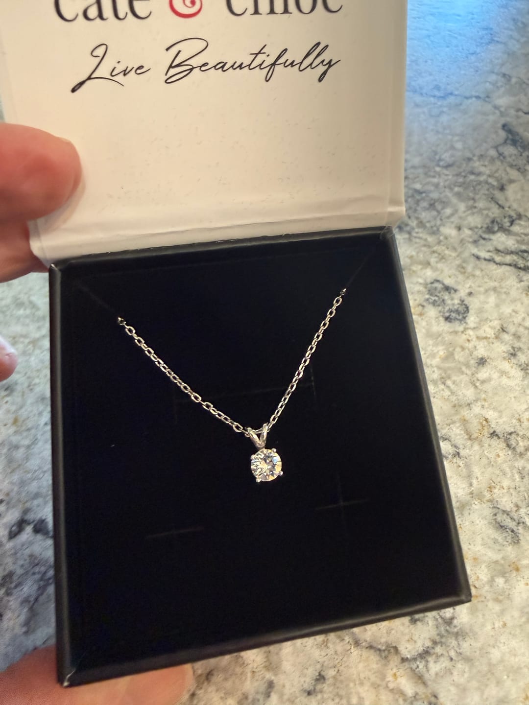 Customer photo review of Faye 18k White Gold Plated Solitaire Necklace with Swarovski Crystal