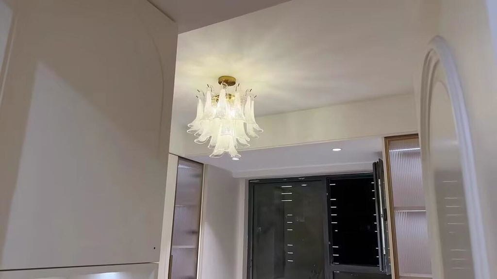 Customer photo review of Layered Glass Leaf Chandelier, Gold Frame, Adjustable Chain