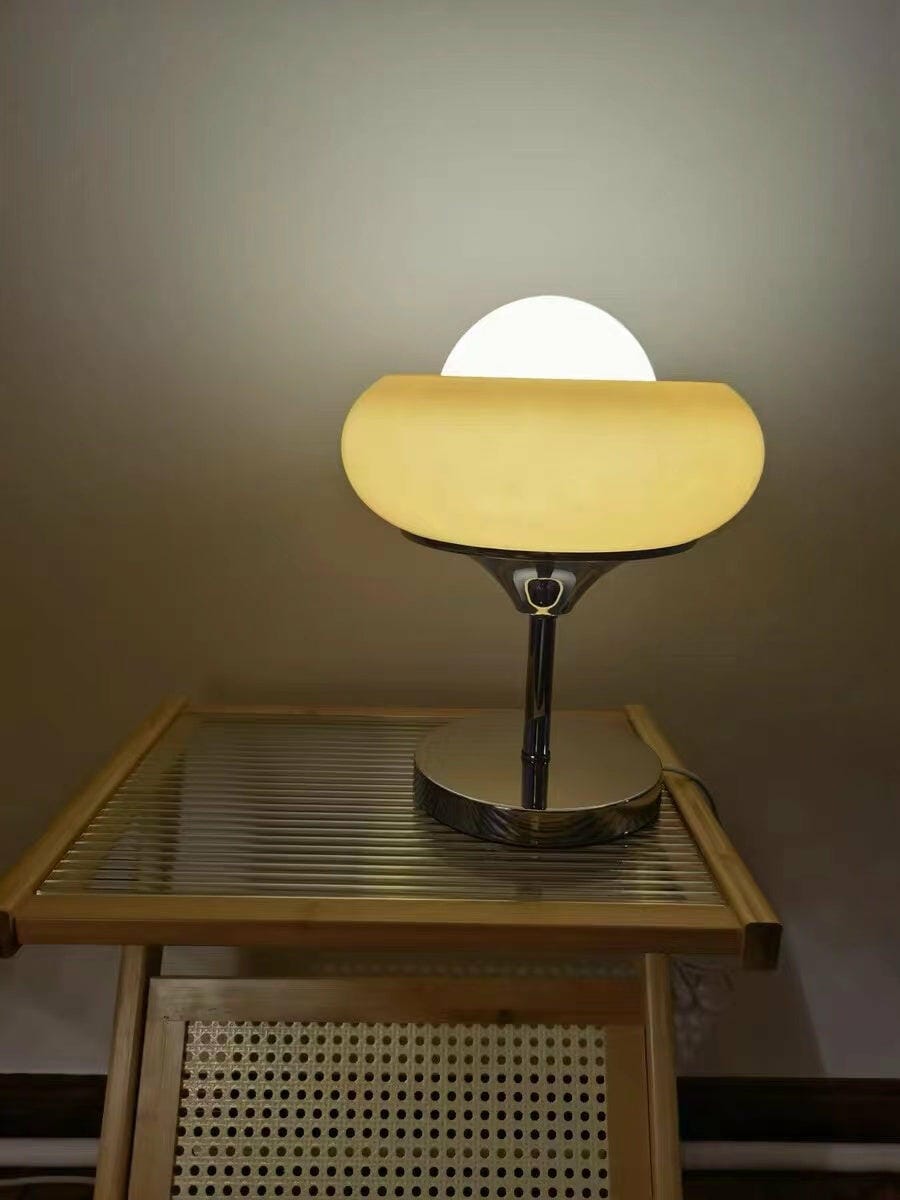 Customer photo review of Chrome and Amber Glass Table Lamp, White Globe, 37 cm High