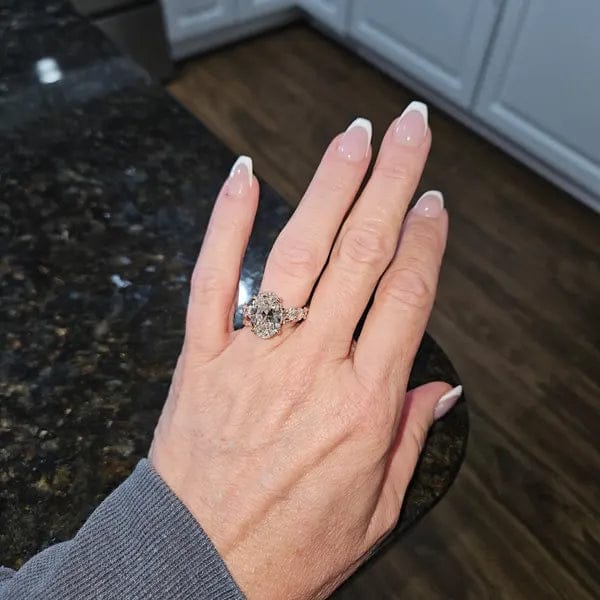 Customer photo review of 5 CT Oval Cut Lab Grown Diamond Hidden Halo Tulip Engagement Ring