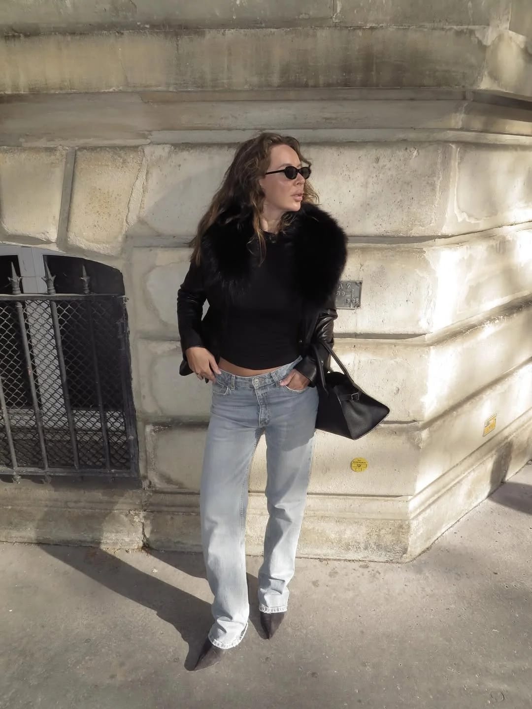 Customer photo review of Ella Faux Fur Collar Cropped Knit Cardigan