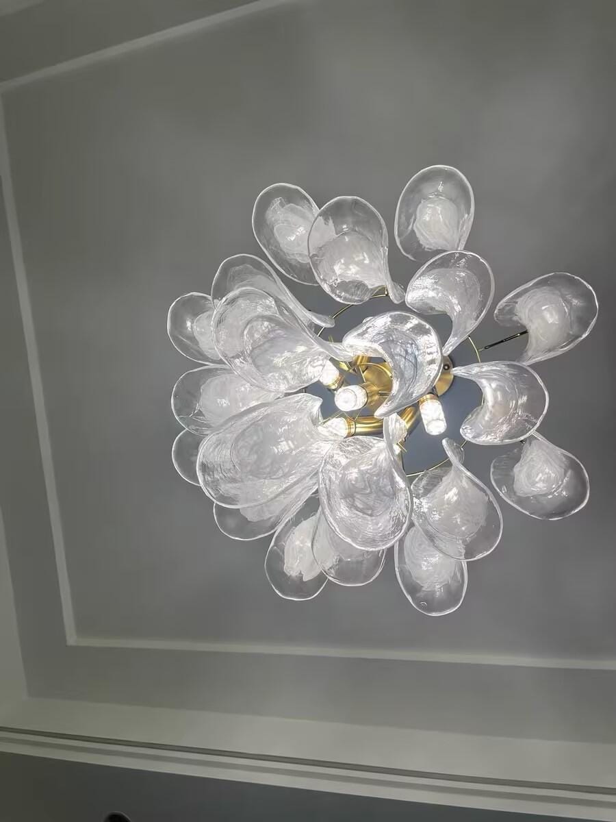 Customer photo review of Layered Glass Leaf Chandelier, Gold Frame, Adjustable Chain