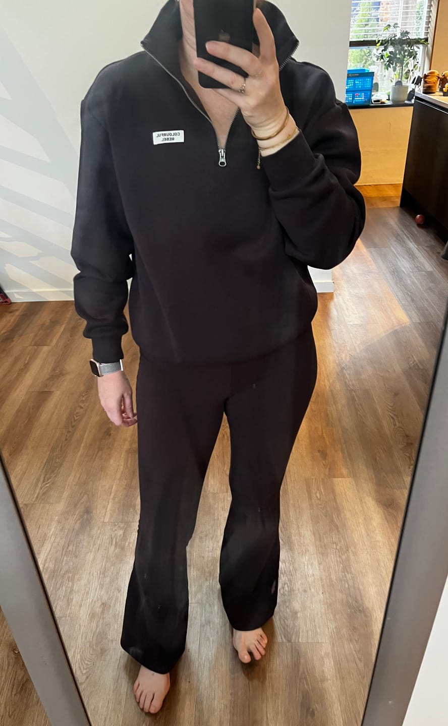 Customer photo review of Label Zip Sweat | Darkest Brown