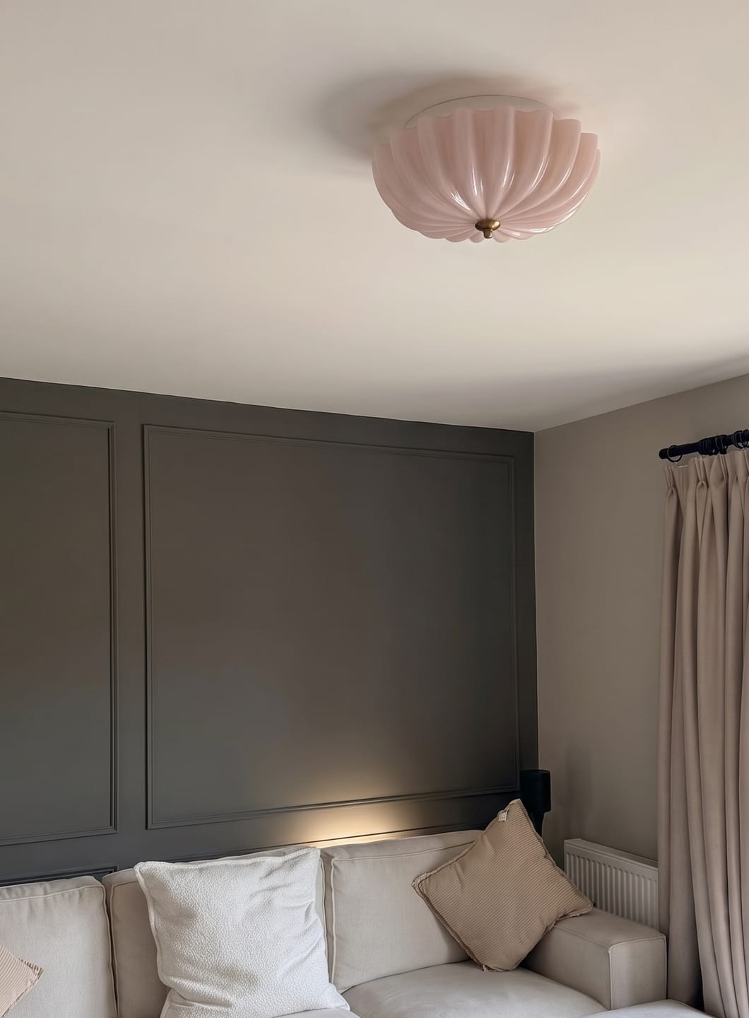 Customer photo review of French Art Deco Scalloped Flower Pink Glass Semi Flush Mount