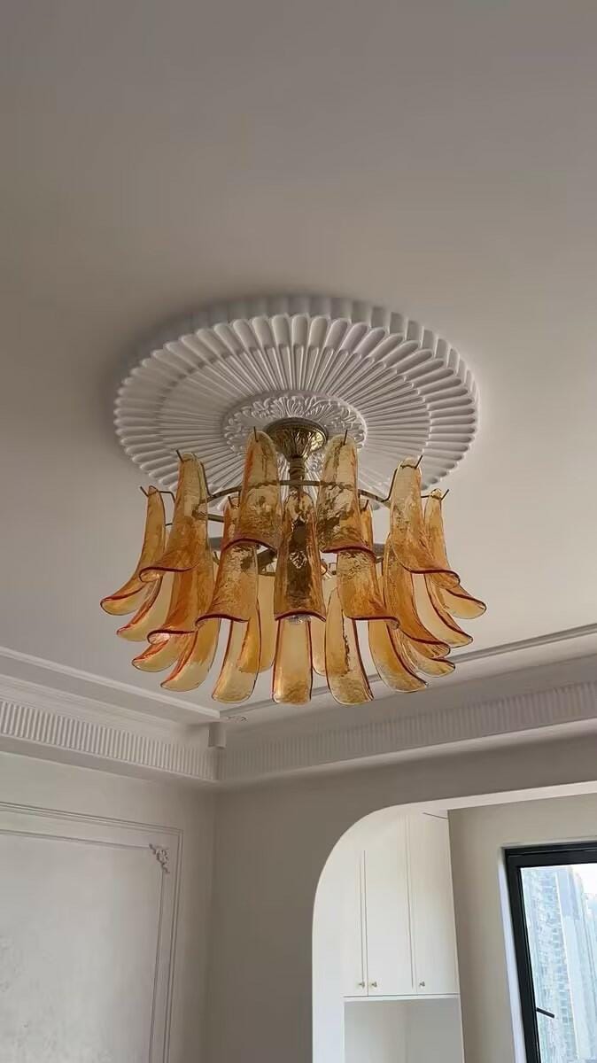 Customer photo review of Layered Glass Leaf Chandelier, Gold Frame, Adjustable Chain