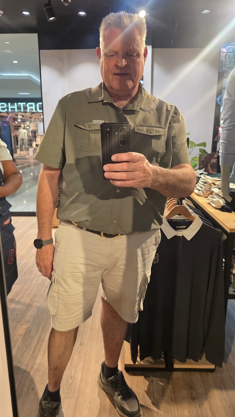 Customer photo review of W.O.R.K Ripstop 4 Way Stretch S/Sleeve Shirt Light Grey Green