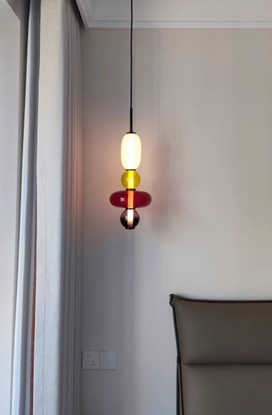Customer photo review of Pendant Light, Tinted Glass Jar Shades, Integrated LED, Black Body