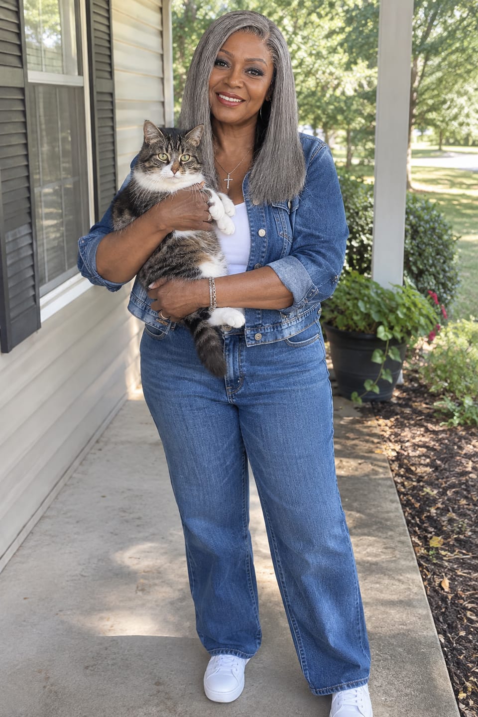 Customer photo review of Luvwin Salt & Pepper Gray Beginner Friendly Glueless Straight Wig 100% Human Hair