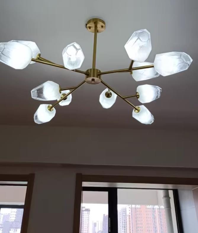 Customer photo review of Gold Iron Chandelier, White Glass Shades, Hardwired, 30 cm High