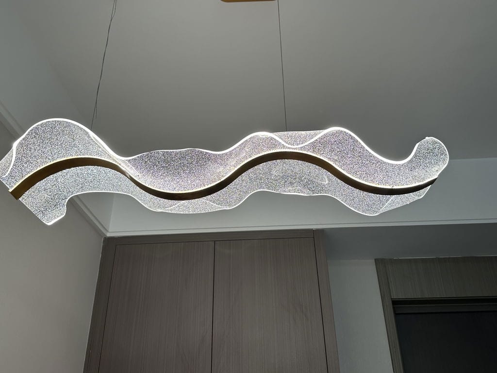 Customer photo review of Gold Pendant Light, Linear Wavy Acrylic Shade, 100 to 150 cm