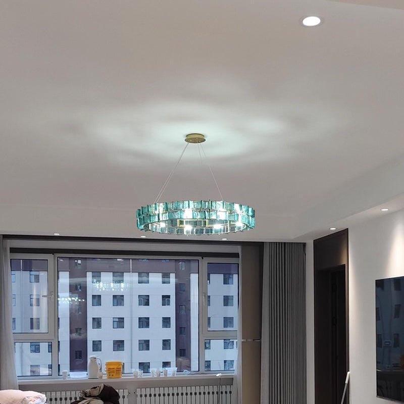 Customer photo review of Round Glass Chandelier, Handmade Shades, Gold Frame, 15 cm High