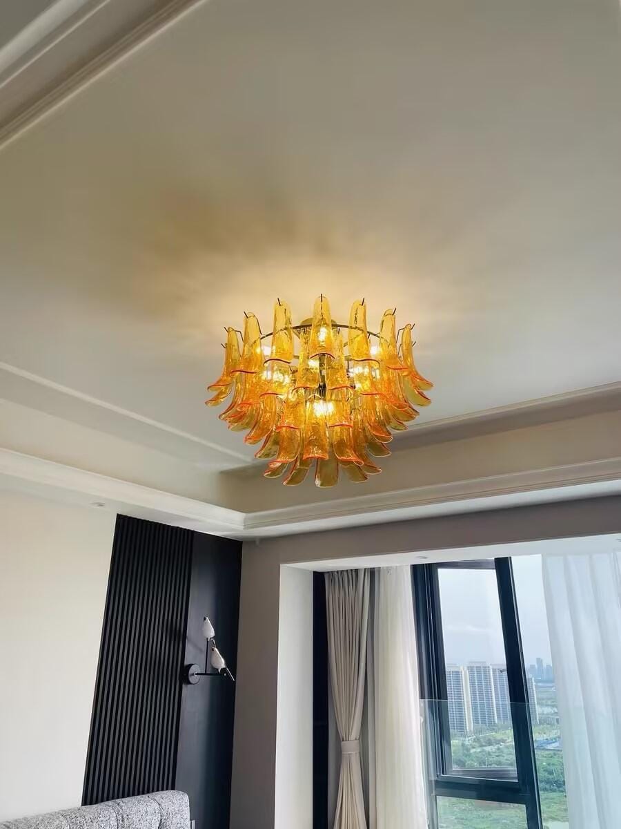 Customer photo review of Layered Glass Leaf Chandelier, Gold Frame, Adjustable Chain
