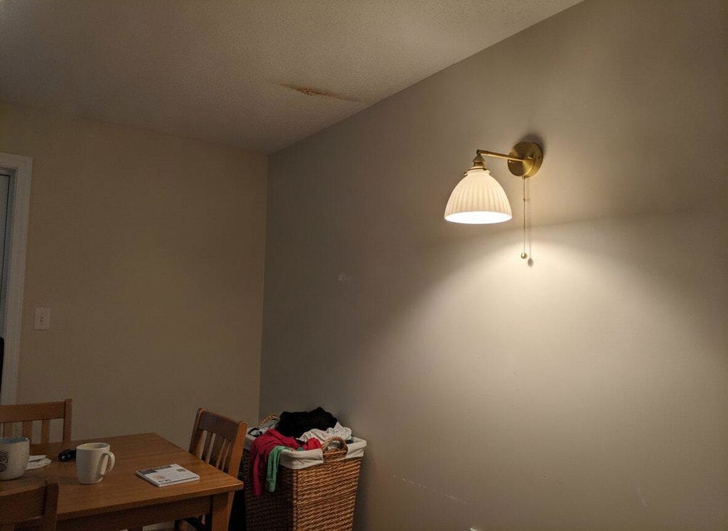 Customer photo review of Brass Wall Light with Pleated Ceramic Shade, Wall Sconce