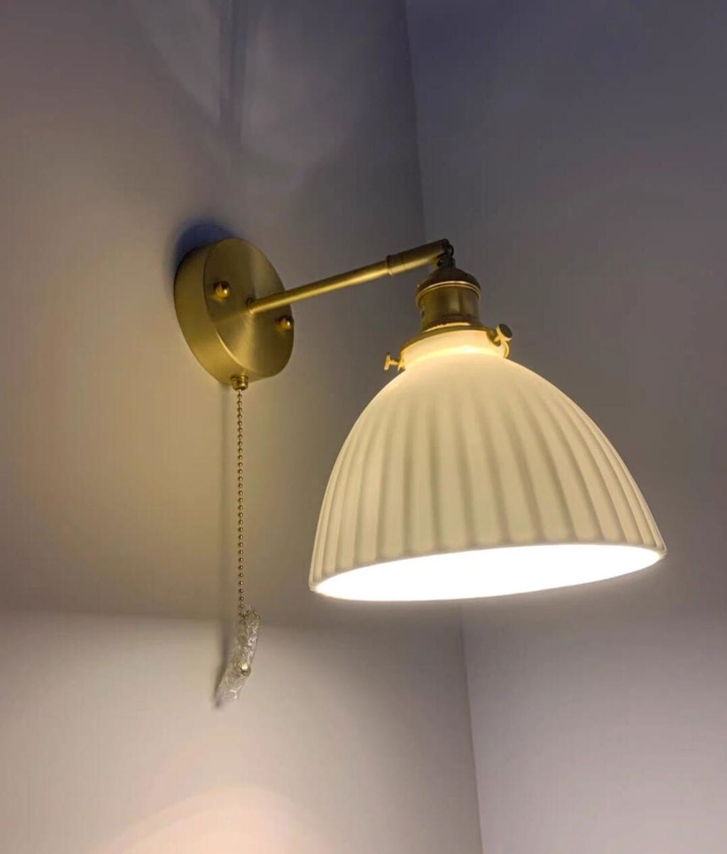 Customer photo review of Brass Wall Light with Pleated Ceramic Shade, Wall Sconce