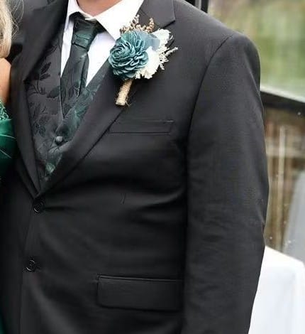 Customer photo review of Barry. Wang Purple Floral Suit Vest Black Dress Waistcoat Tie Pocket Square Cufflinks Set