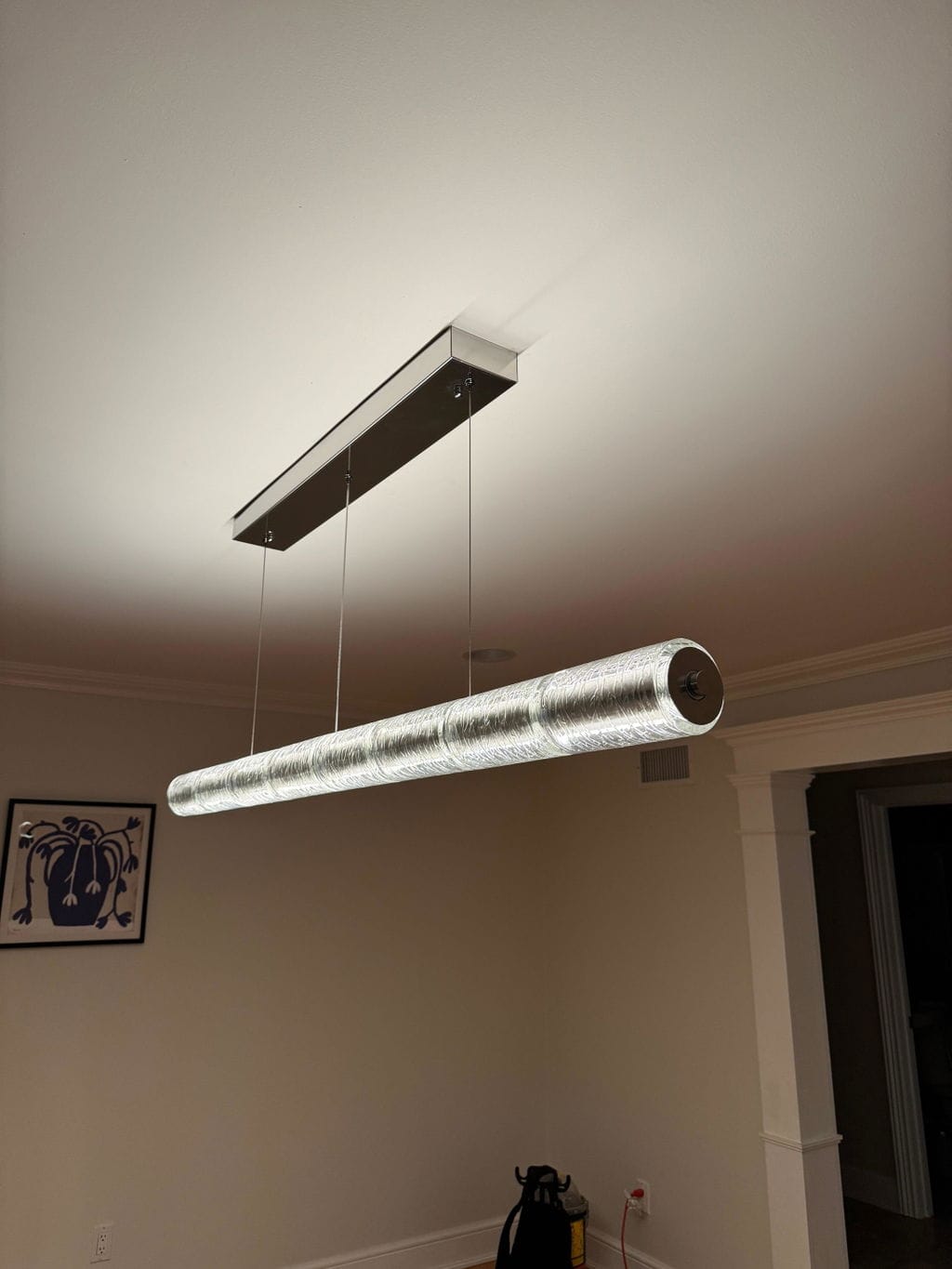Customer photo review of Segmented Glass Linear Chandelier, Chrome Pendant Light, LED