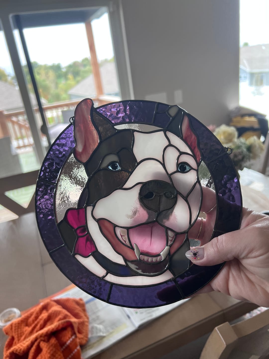 Customer photo review of Custom stained glass Pet Portrait (Doggy)