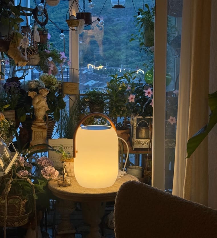 Customer photo review of Outdoor Solar Light, Lantern with Remote Control, IP65, Wood-Grain