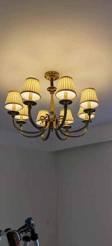 Customer photo review of Brass Chandelier, Pleated White Fabric Shades, 3 to 10 Lights