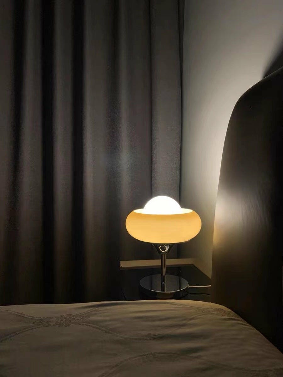 Customer photo review of Chrome and Amber Glass Table Lamp, White Globe, 37 cm High